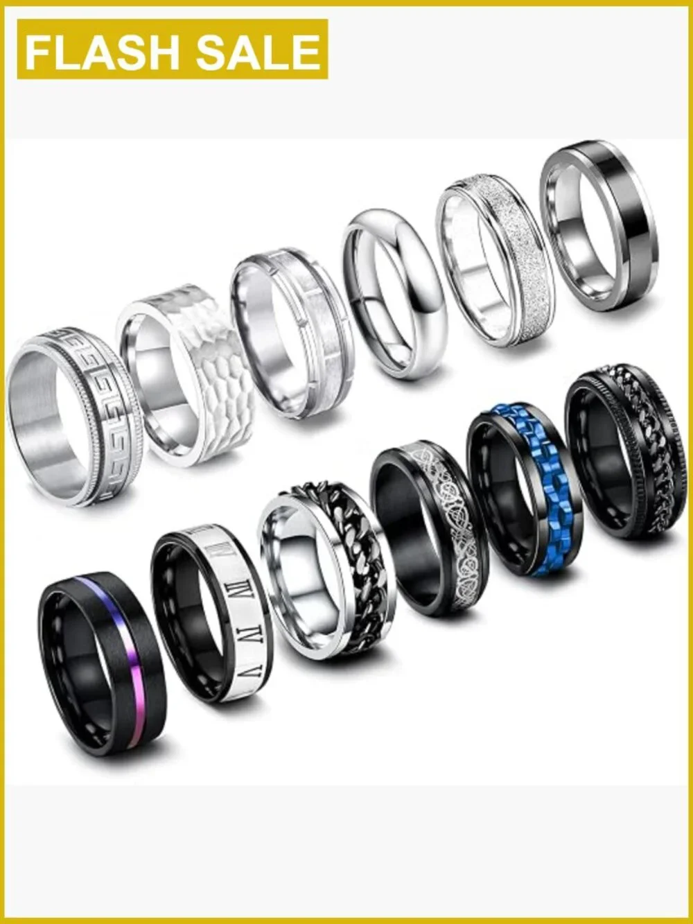 12 Pcs Stainless Steel Fidget Spinning Ring Set Anxiety Relief Wedding Band